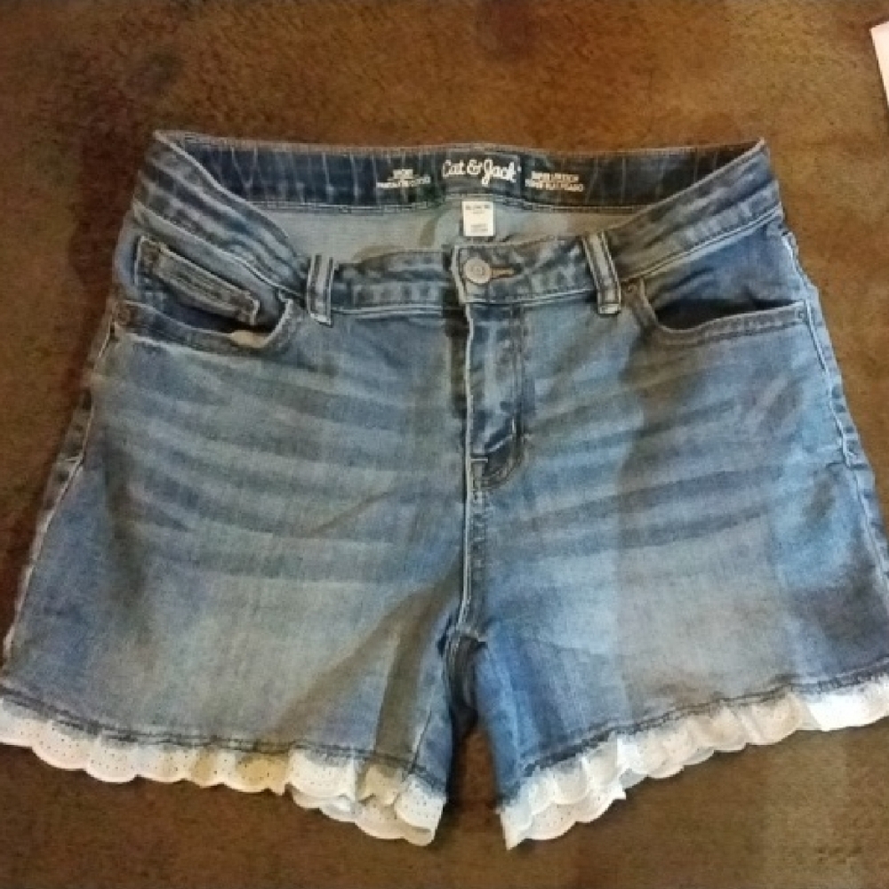Cat & Jack Blue Denim Shorts with Lace Trim